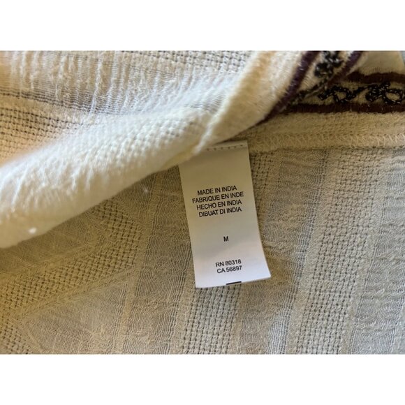 Lucky Brand Boho Peasant Top M White Embroidered Floral Long Sleeve Tunic Blouse - Picture 7 of 10